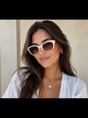 Ivory Cat-Eye Sunglasses with Gradient Brown Lenses